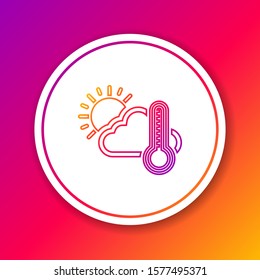 Color line Thermometer and cloud with sun icon isolated on color background. Circle white button. Vector Illustration