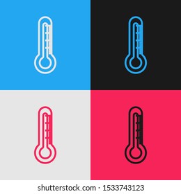 Color line Thermometer icon isolated on color background. Vintage style drawing. Vector Illustration
