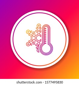 Color line Thermometer with snowflake icon isolated on color background. Circle white button. Vector Illustration
