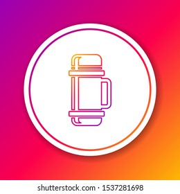 Color line Thermos container icon isolated on color background. Thermo flask icon. Camping and hiking equipment. Circle white button. Vector Illustration