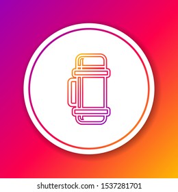 Color line Thermos container icon isolated on color background. Thermo flask icon. Camping and hiking equipment. Circle white button. Vector Illustration