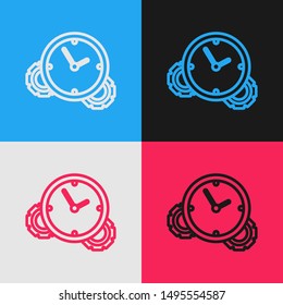 Color line Time Management icon isolated on color background. Clock and gear sign. Productivity symbol. Vintage style drawing. Vector Illustration