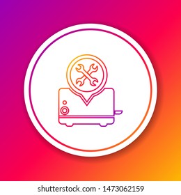 Color line Toaster with screwdriver and wrench icon isolated on color background. Adjusting, service, setting, maintenance, repair, fixing. Circle white button. Vector Illustration