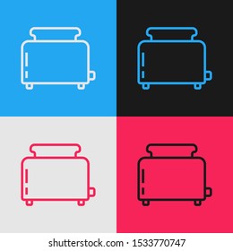 Color line Toaster with toasts icon isolated on color background. Vintage style drawing. Vector Illustration