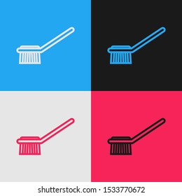 Color line Toilet brush icon isolated on color background. Vintage style drawing. Vector Illustration