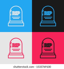 Color line Tombstone with RIP written on it icon isolated on color background. Grave icon. Vintage style drawing. Vector Illustration