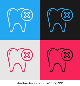 Color line Tooth with caries icon isolated on color background. Tooth decay. Vintage style drawing. Vector Illustration