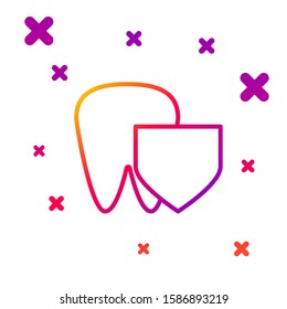 Color line Tooth with shield icon isolated on white background. Dental insurance. Security, safety, protection, protect concept. Gradient random dynamic shapes. Vector Illustration