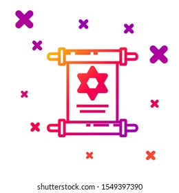 Color line Torah scroll icon isolated on white background. Jewish Torah in expanded form. Star of David symbol. Old parchment scroll. Gradient random dynamic shapes. Vector Illustration