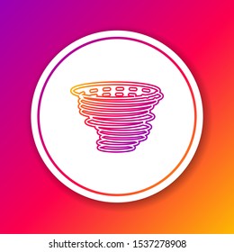 Color line Tornado icon isolated on color background. Cyclone, whirlwind, storm funnel, hurricane wind or twister weather icon. Circle white button. Vector Illustration