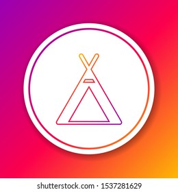 Color line Tourist tent icon isolated on color background. Camping symbol. Circle white button. Vector Illustration