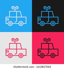 Color line Toy car icon isolated on color background. Vintage style drawing. Vector Illustration