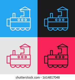 Color line Toy train icon isolated on color background. Vintage style drawing. Vector Illustration