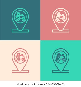 Color line Tractor and location icon isolated on color background.  Vector Illustration