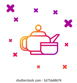 Color line Traditional Japanese tea ceremony icon isolated on white background. Teapot with cup. Gradient random dynamic shapes. Vector Illustration