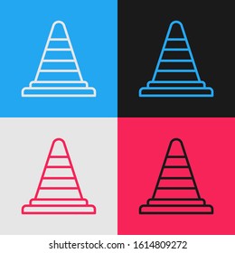Color line Traffic cone icon isolated on color background. Vintage style drawing. Vector Illustration