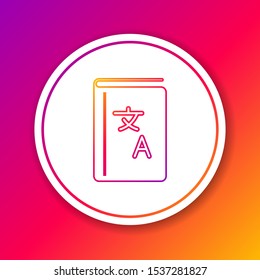 Color line Translator book icon isolated on color background. Foreign language conversation icons in chat speech bubble. Translating concept. Circle white button. Vector Illustration