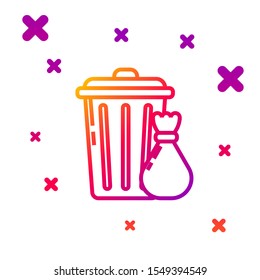 Color line Trash can and garbage bag icon isolated on white background. Garbage bin sign. Recycle basket icon. Office trash icon. Gradient random dynamic shapes. Vector Illustration