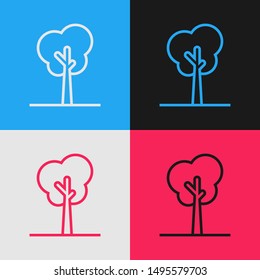 Color line Tree icon isolated on color background. Forest symbol. Vintage style drawing. Vector Illustration