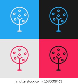 Color line Tree icon isolated on color background. Forest symbol. Vintage style drawing. Vector Illustration