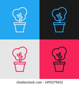 Color line Tree in pot icon isolated on color background. Houseplant in pots. Natural decor for home and interior. Potted plant sign. Vector Illustration