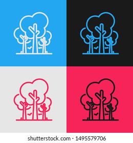 Color line Trees icon isolated on color background. Forest symbol. Vintage style drawing. Vector Illustration