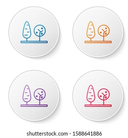 Color line Trees icon isolated on white background. Forest symbol. Set icons in circle buttons. Vector Illustration