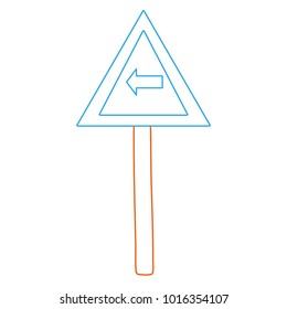 color line triangle metal notice with turn left sign