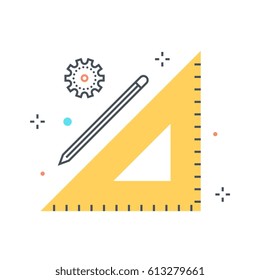 Color line, triangle ruler concept illustration, icon, background and graphics. The illustration is colorful, flat, vector, pixel perfect, suitable for web and print. It is linear stokes and fills.