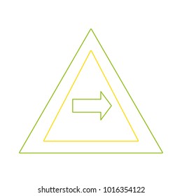 color line triangle warning notices with turn right sign