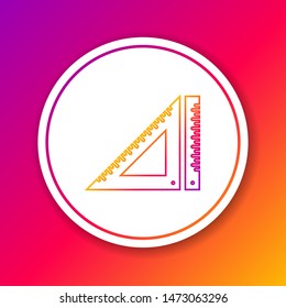 Color line Triangular ruler icon isolated on color background. Straightedge symbol. Geometric symbol. Circle white button. Vector Illustration