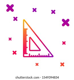 Color line Triangular ruler icon isolated on white background. Straightedge symbol. Geometric symbol. Gradient random dynamic shapes. Vector Illustration