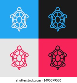 Color line Turtle icon isolated on color background. Vintage style drawing. Vector Illustration