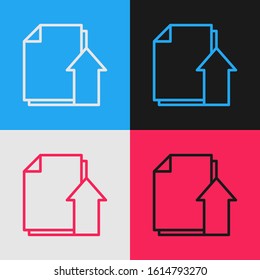 Color line Upload file document icon isolated on color background. Document arrow. Vintage style drawing. Vector Illustration