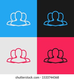 Color line Users group icon isolated on color background. Group of people icon. Business avatar symbol users profile icon. Vintage style drawing. Vector Illustration