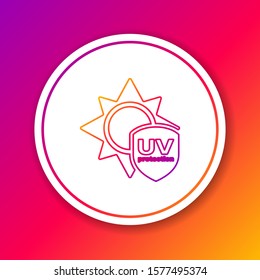 Color line UV protection icon isolated on color background. Sun and shield. Ultra violet rays radiation. SPF sun sign. Circle white button. Vector Illustration