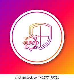 Color line UV protection icon isolated on color background. Sun and shield. Ultra violet rays radiation. SPF sun sign. Circle white button. Vector Illustration