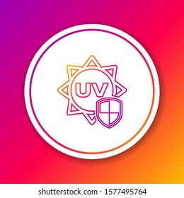 Color line UV protection icon isolated on color background. Sun and shield. Ultra violet rays radiation. SPF sun sign. Circle white button. Vector Illustration