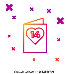 Color line Valentines day flyer with heart icon isolated on white background. Celebration poster template for invitation or greeting card. Gradient random dynamic shapes. Vector Illustration