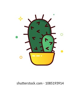 Color line vector icon of cactus in a pot isolated on white