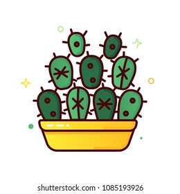 Color line vector icon of cactus in a pot isolated on white