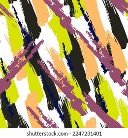 Color Line Vector Seamless Pattern. Grunge Stripe Textile Print. Watercolor Paper Background. Abstract Stripe Retro Texture.