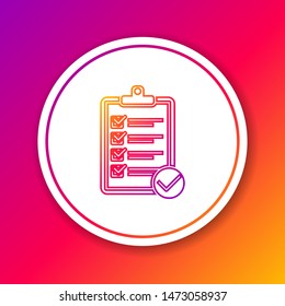 Color line Verification of delivery list clipboard and pen icon isolated on color background. Circle white button. Vector Illustration