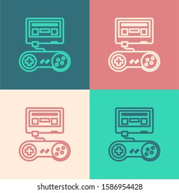 Color line Video game console with joystick icon isolated on color background.  Vector Illustration