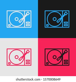 Color line Vinyl player with a vinyl disk icon isolated on color background. Vintage style drawing. Vector Illustration