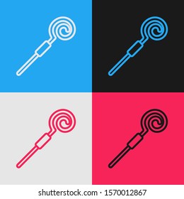 Color line Walking stick icon isolated on color background. Happy Saint Patricks day. Vintage style drawing. Vector Illustration