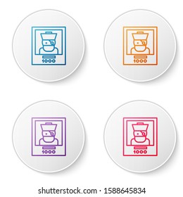 Color line Wanted poster pirate icon isolated on white background. Reward money. Dead or alive crime outlaw. Set icons in circle buttons. Vector Illustration