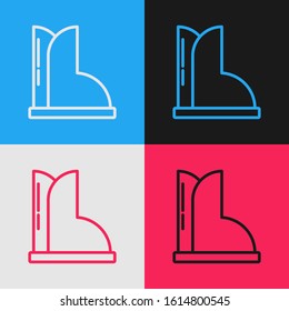 Color line Waterproof rubber boot icon isolated on color background. Gumboots for rainy weather, fishing, gardening. Vintage style drawing. Vector Illustration