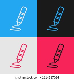 Color line Wax crayon for drawing icon isolated on color background. Vintage style drawing. Vector Illustration