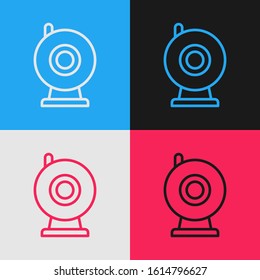 Color line Web camera icon isolated on color background. Chat camera. Webcam icon. Vintage style drawing. Vector Illustration